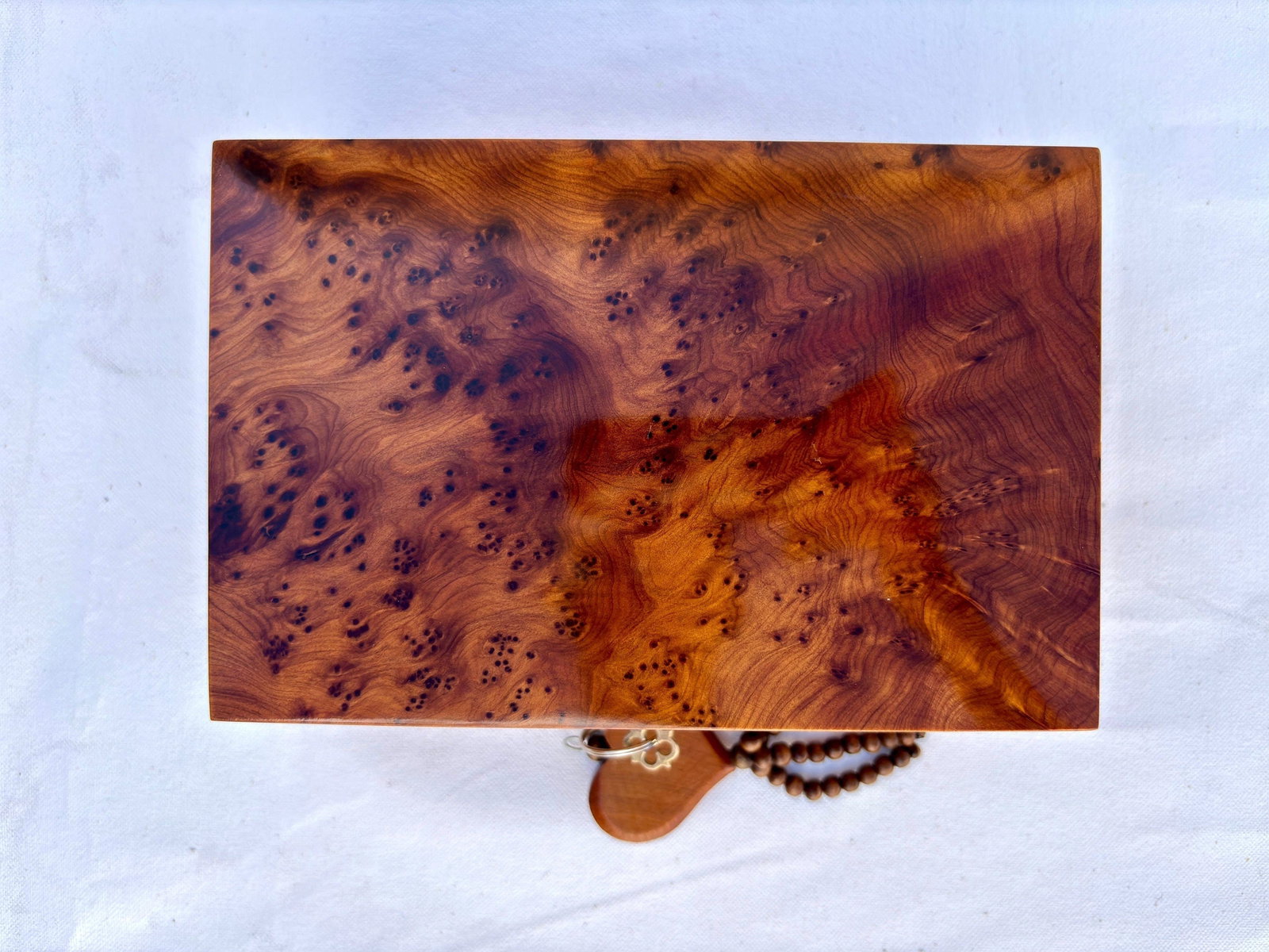 Lockable Thuya Burl Wood Jewelry Box – 7 × 4" - 3
