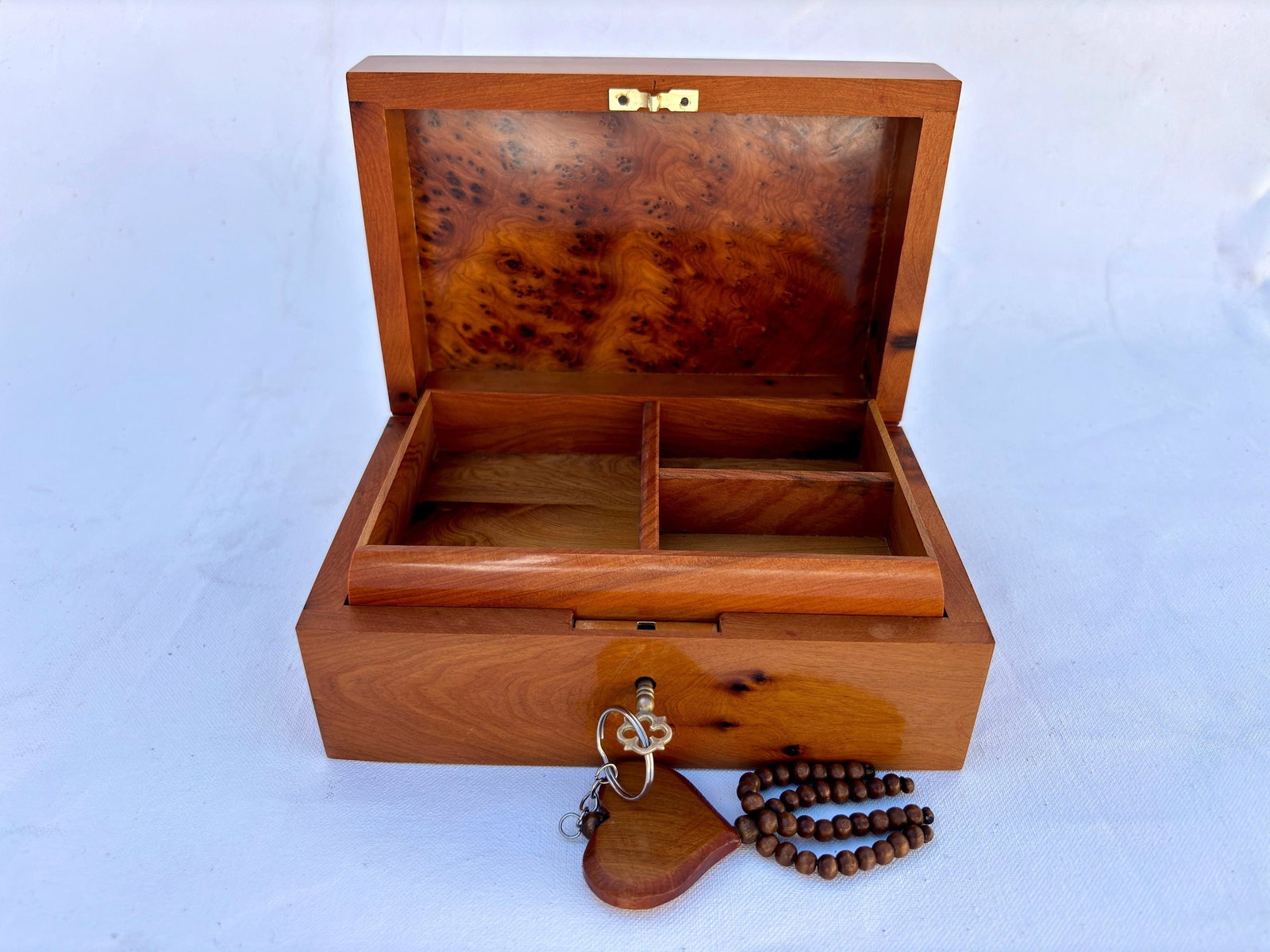 Lockable Thuya Burl Wood Jewelry Box – 7 × 4" - 6