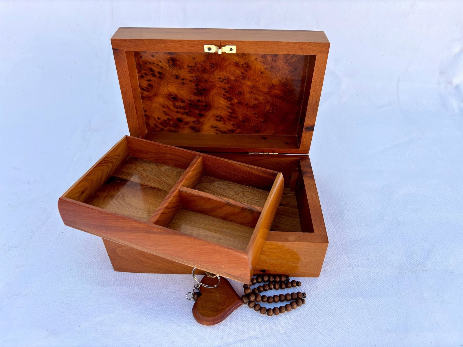 Lockable Thuya Burl Wood Jewelry Box – 7 × 4" - 7