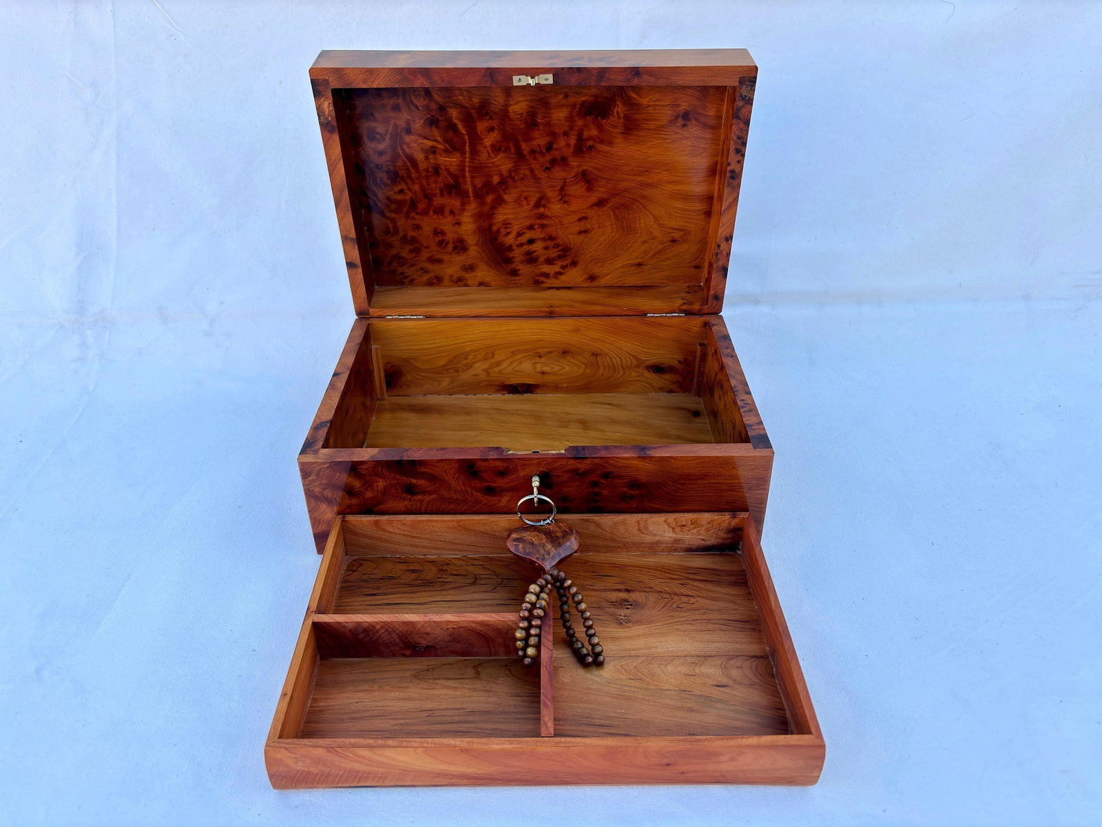 Lockable Thuya Burl Wood Jewelry Box – 12 × 8" - 10