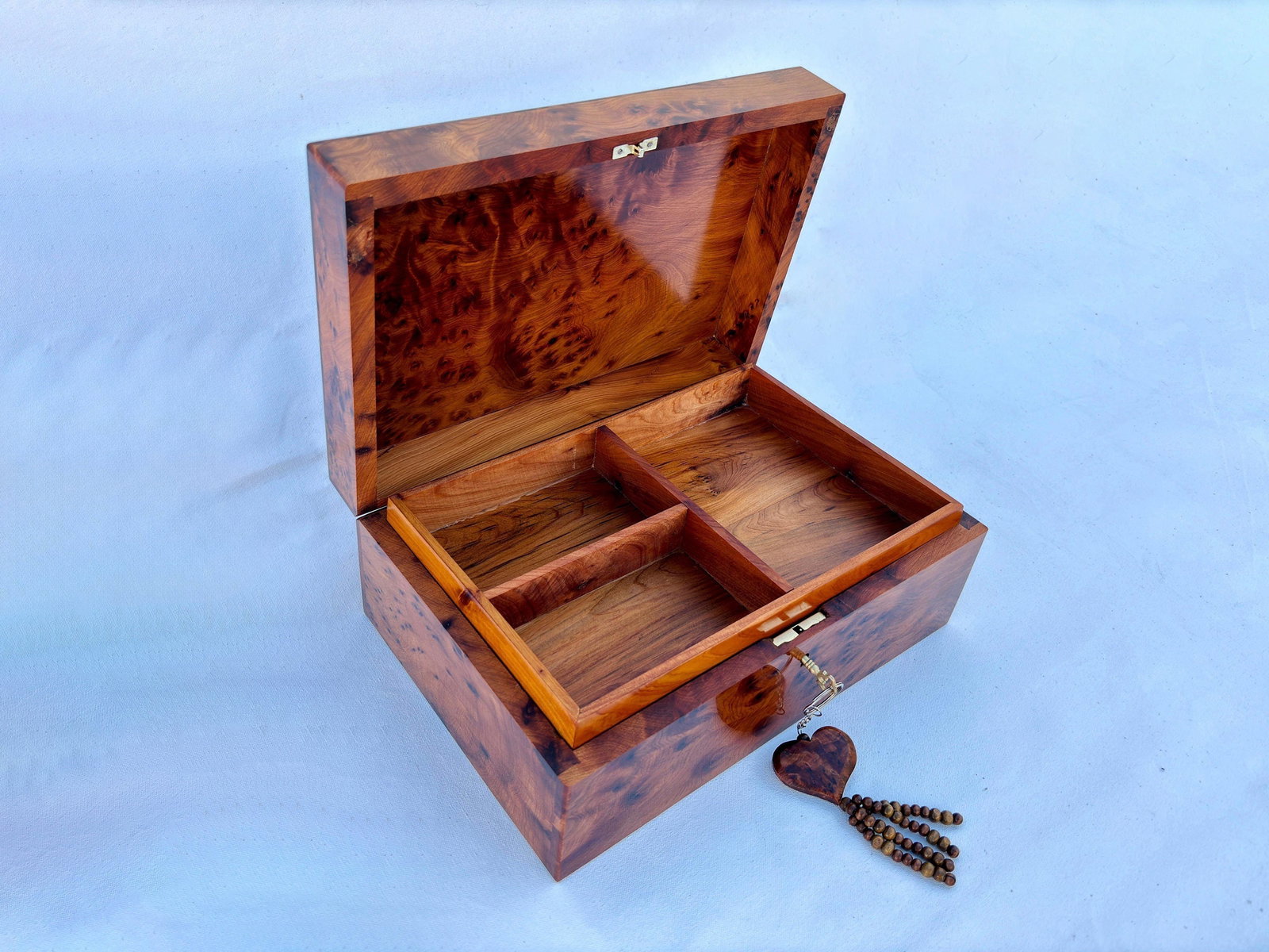 Lockable Thuya Burl Wood Jewelry Box – 12 × 8" - 2