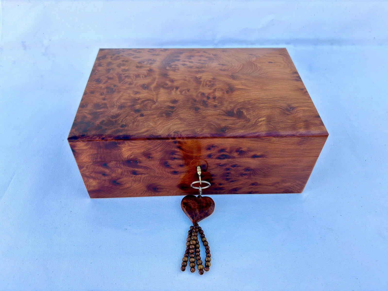Lockable Thuya Burl Wood Jewelry Box – 12 × 8" - 3