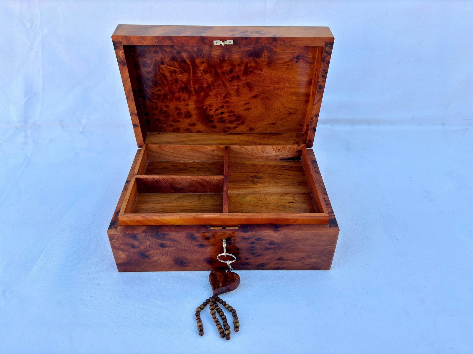 Lockable Thuya Burl Wood Jewelry Box – 12 × 8" - 7