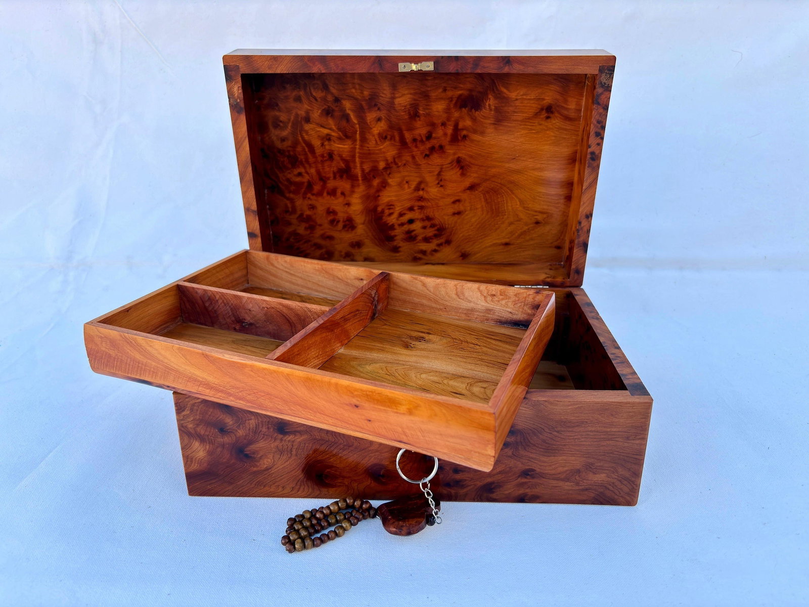 Lockable Thuya Burl Wood Jewelry Box – 12 × 8" - 9