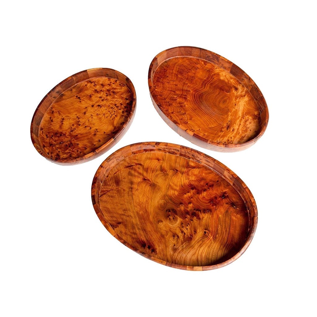 Handcrafted Oval Thuya Wood Serving Trays – Set of 3 - 2