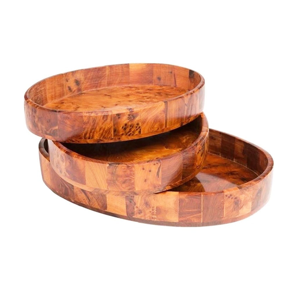 Handcrafted Oval Thuya Wood Serving Trays – Set of 3 - 3