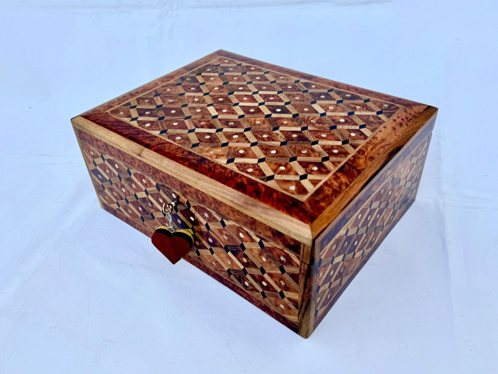 Lockable Thuya Burl Wood Jewelry Box – 14 × 11" - 2