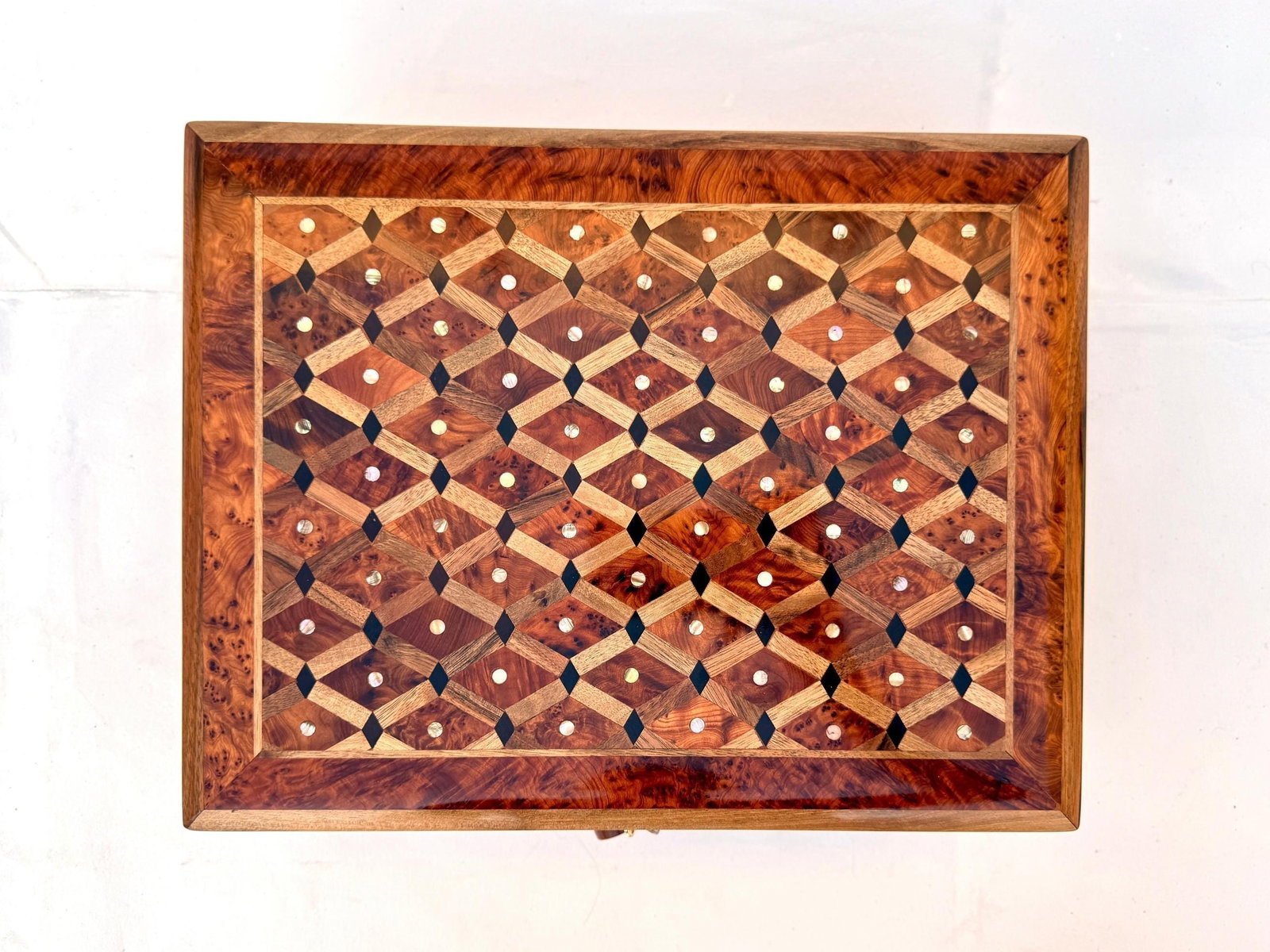 Lockable Thuya Burl Wood Jewelry Box – 14 × 11" - 3