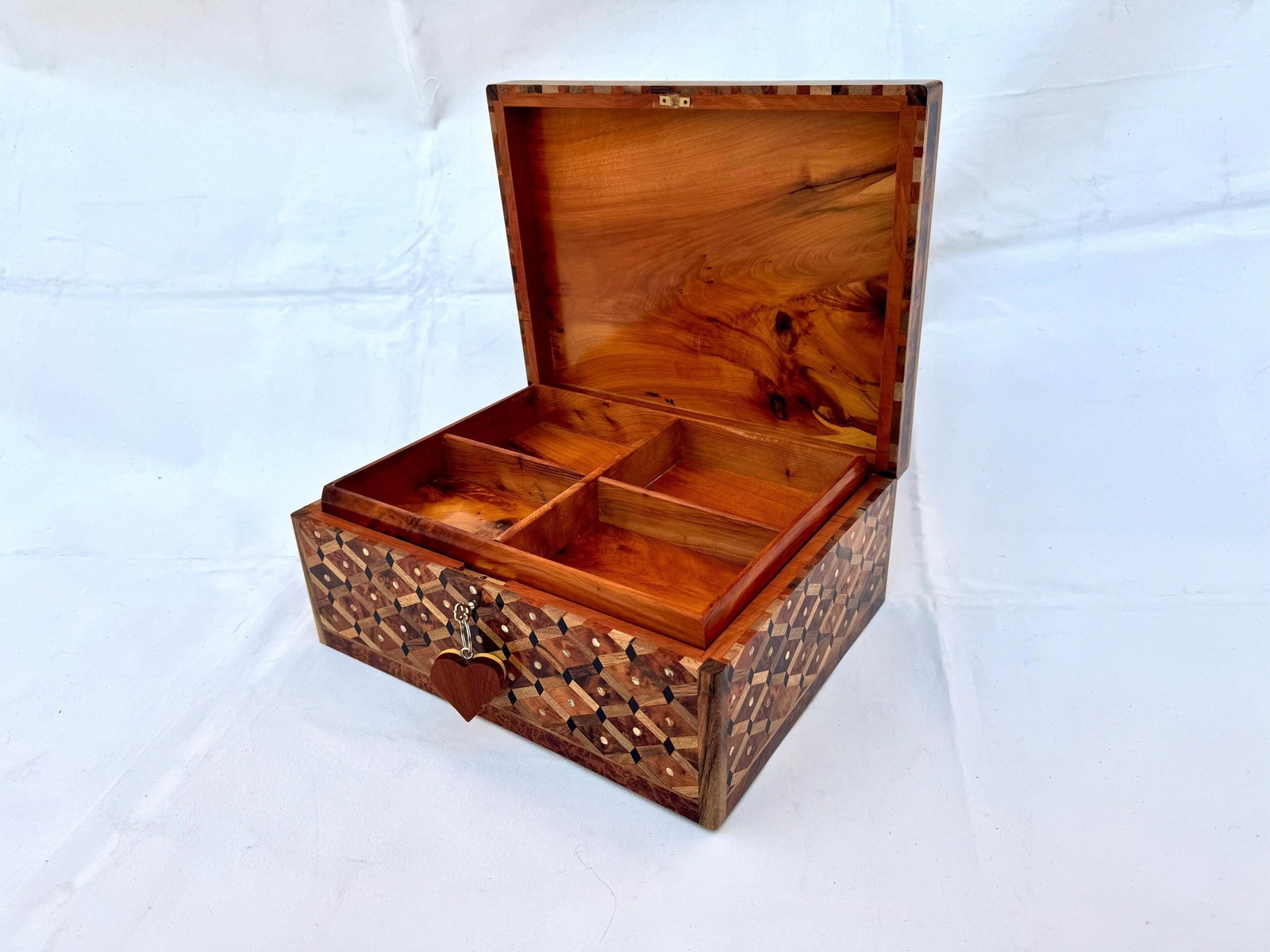 Lockable Thuya Burl Wood Jewelry Box – 14 × 11" - 6