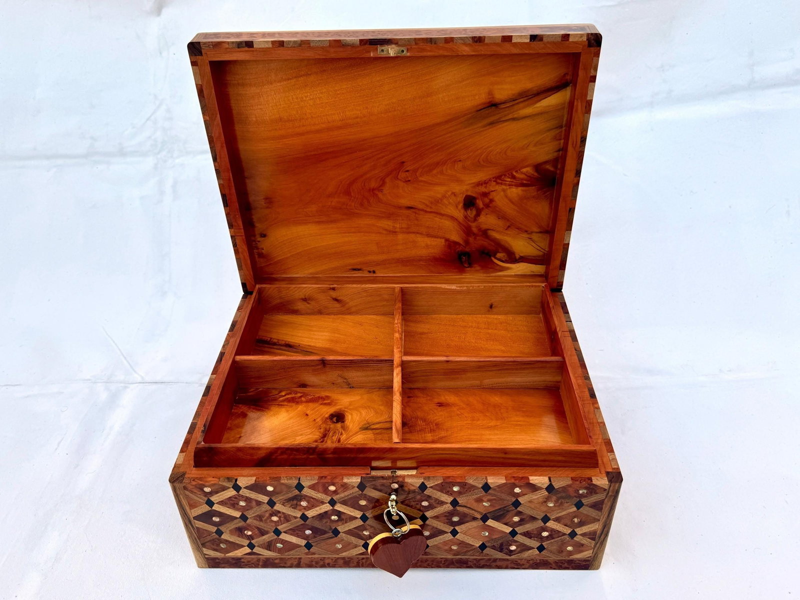 Lockable Thuya Burl Wood Jewelry Box – 14 × 11" - 7