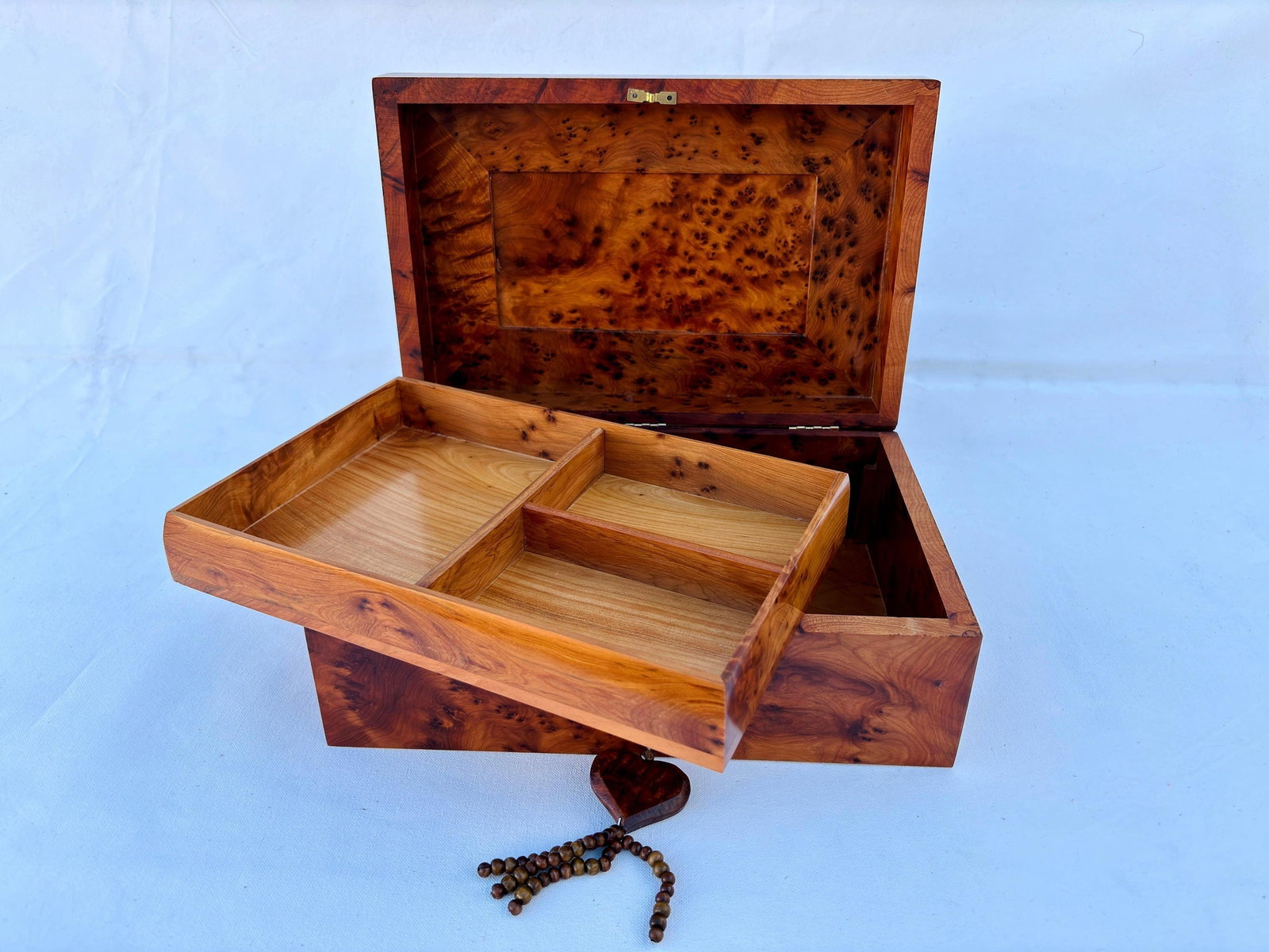 Lockable Thuya Burl Wood Jewelry Box – 12 × 8" - 8