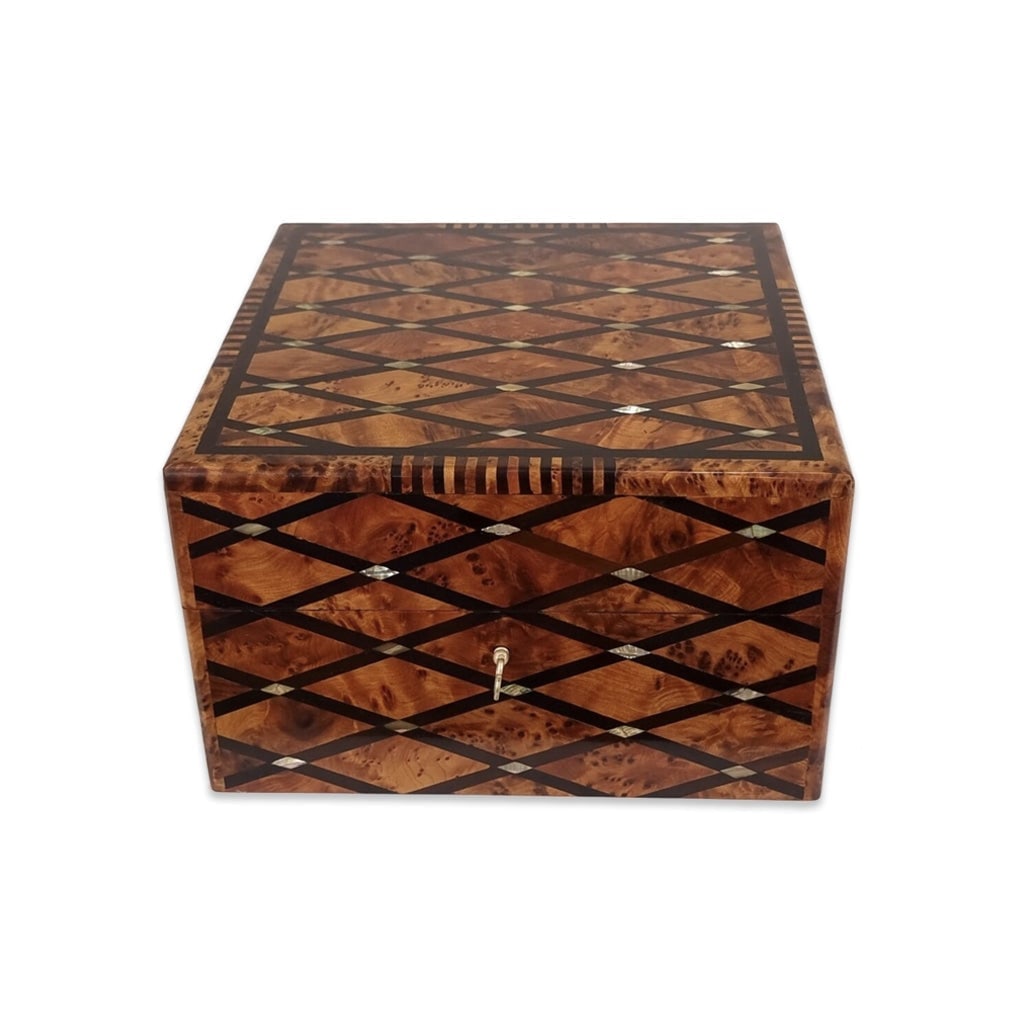 Lockable Thuya Burl Wood Jewelry Box - 2