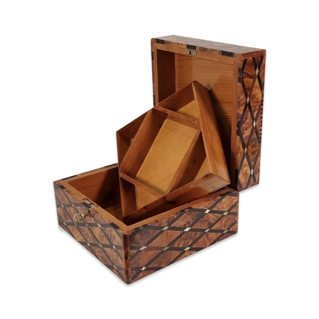 Lockable Thuya Burl Wood Jewelry Box - 3