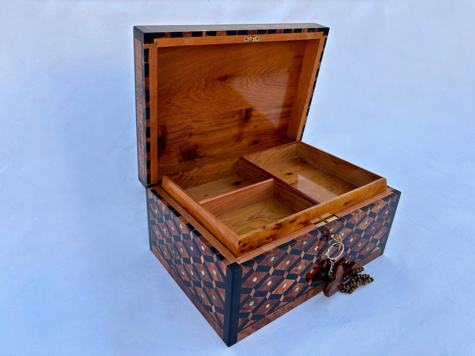 Lockable Thuya Burl Wood Jewelry Box – 12 × 8" - 2