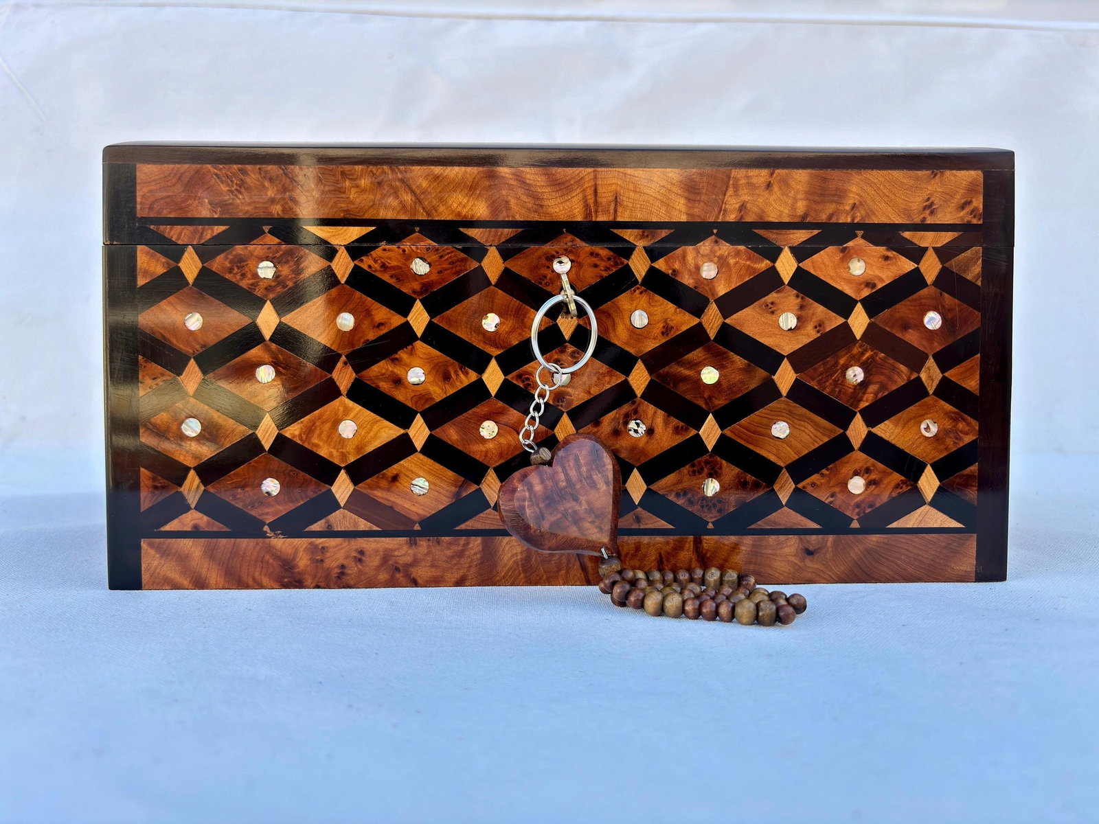 Lockable Thuya Burl Wood Jewelry Box – 12 × 8" - 3