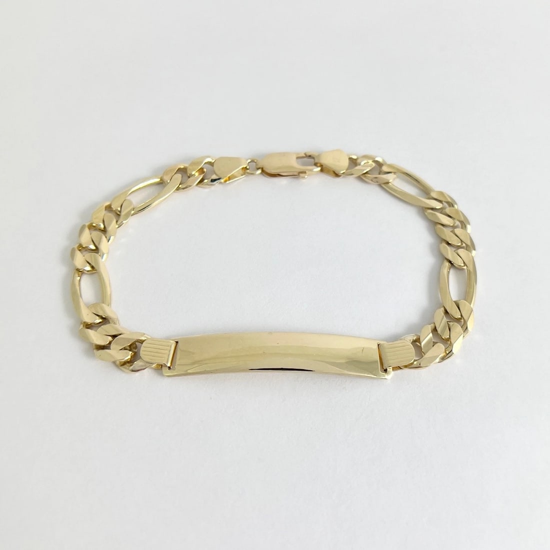 Men's Italian Figaro Chain ID Bracelet 14K Yellow Gold, 8.75 Inches, 22.76 Grams - 10