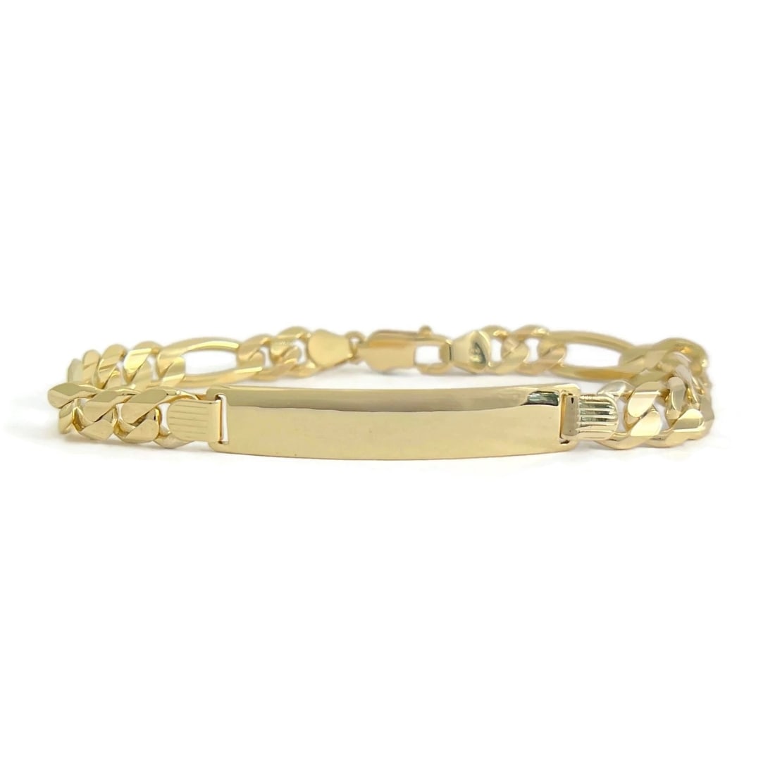 Men's Italian Figaro Chain ID Bracelet 14K Yellow Gold, 8.75 Inches, 22.76 Grams (1 of 11)