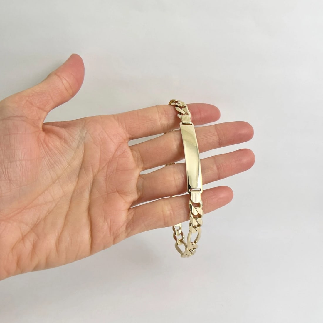 Men's Italian Figaro Chain ID Bracelet 14K Yellow Gold, 8.75 Inches, 22.76 Grams - 2