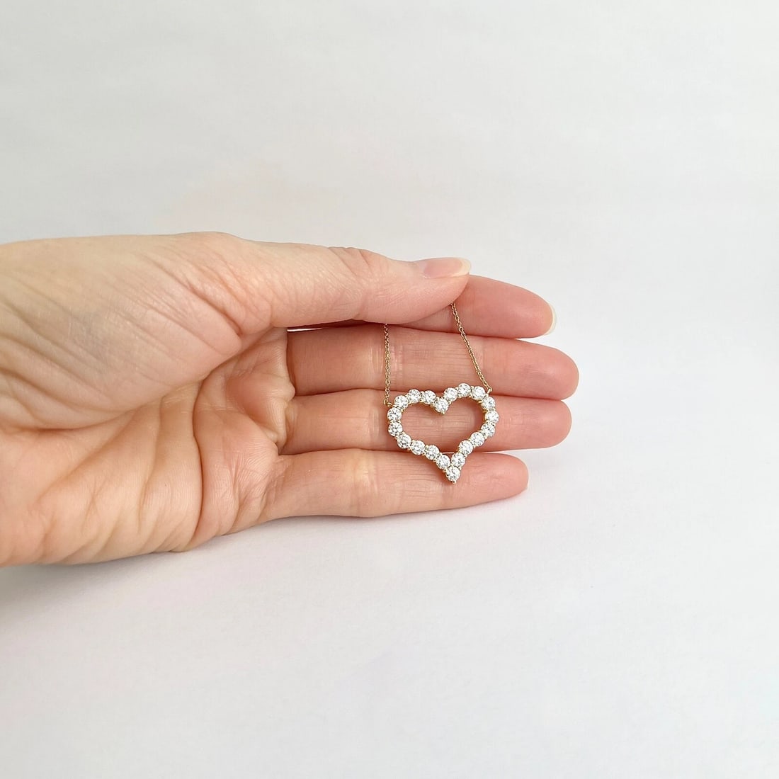 Open Diamond Heart Pendant Necklace 14K Yellow Gold 2.25 CTW - 2