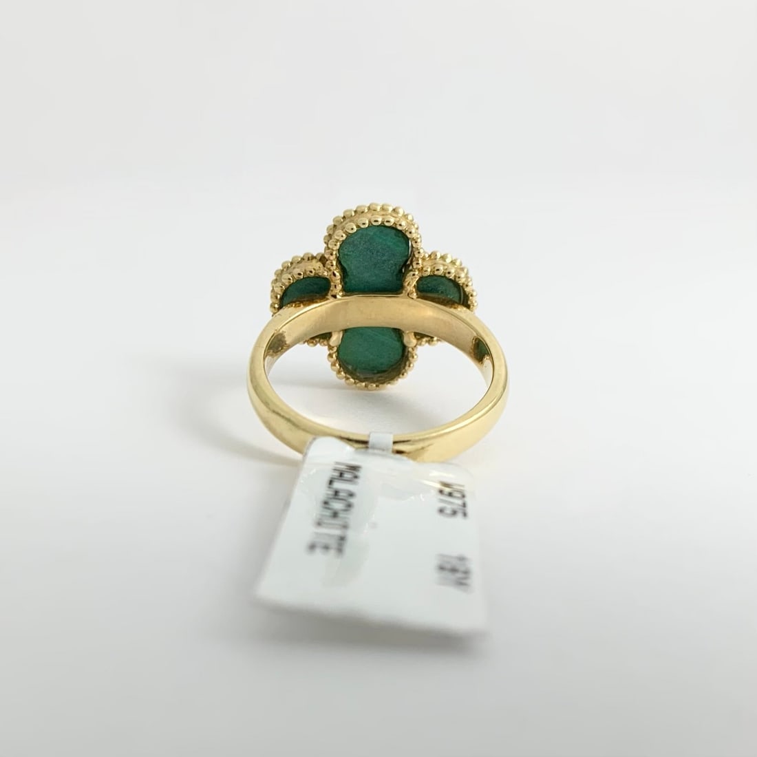 Green Malachite Clover Ring 18K Yellow Gold 6.38 Grams - 6