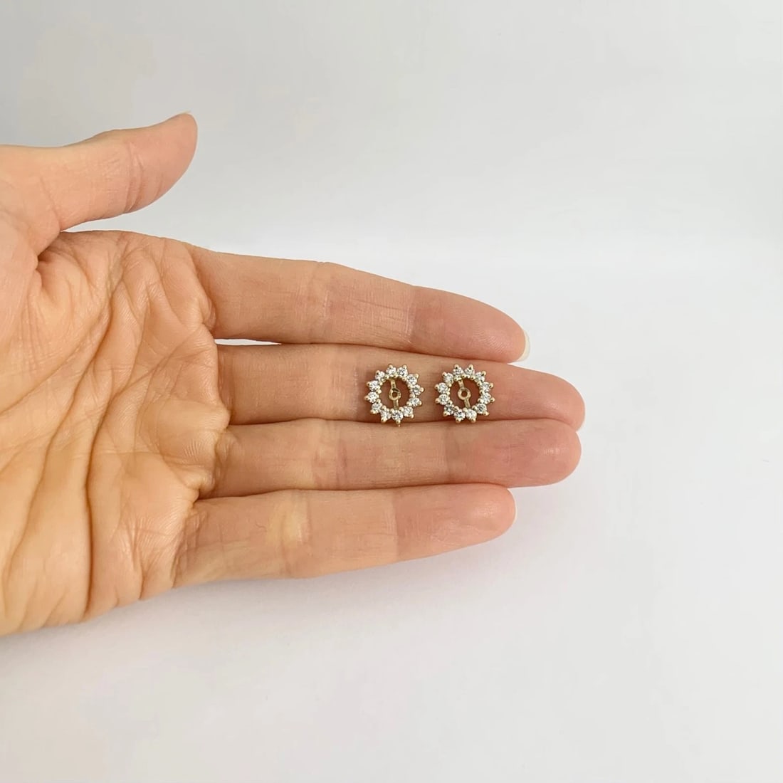 Round Diamond Halo Earring Jackets Enhancers 14K Yellow Gold for 1.50 CTW Studs - 2