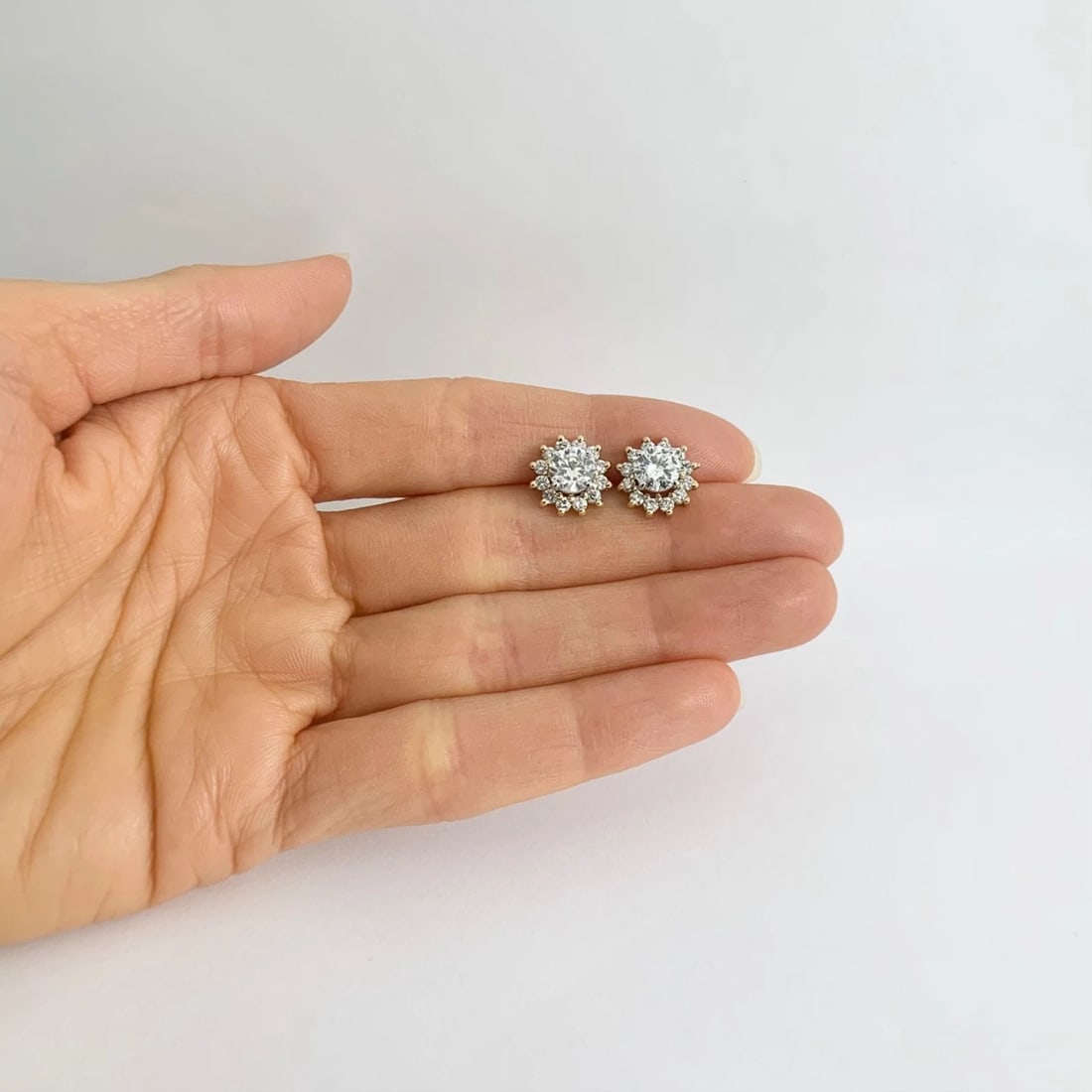 Round Diamond Halo Earring Jackets Enhancers 14K Yellow Gold for 1.50 CTW Studs - 3