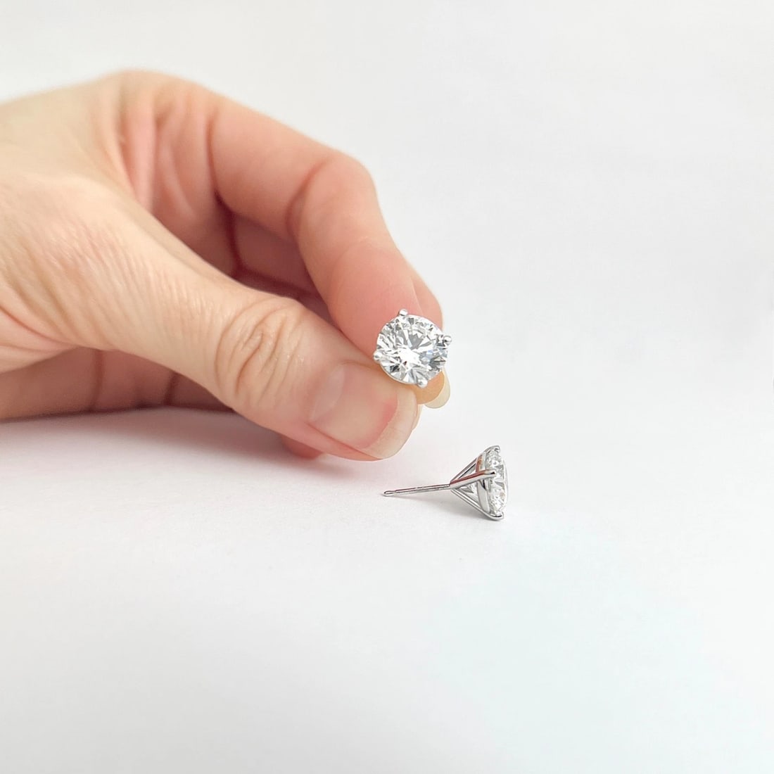 Round Lab-Created Diamond Stud Earrings 14K White Gold 4-Prong Martini, 5.06 CTW - 3