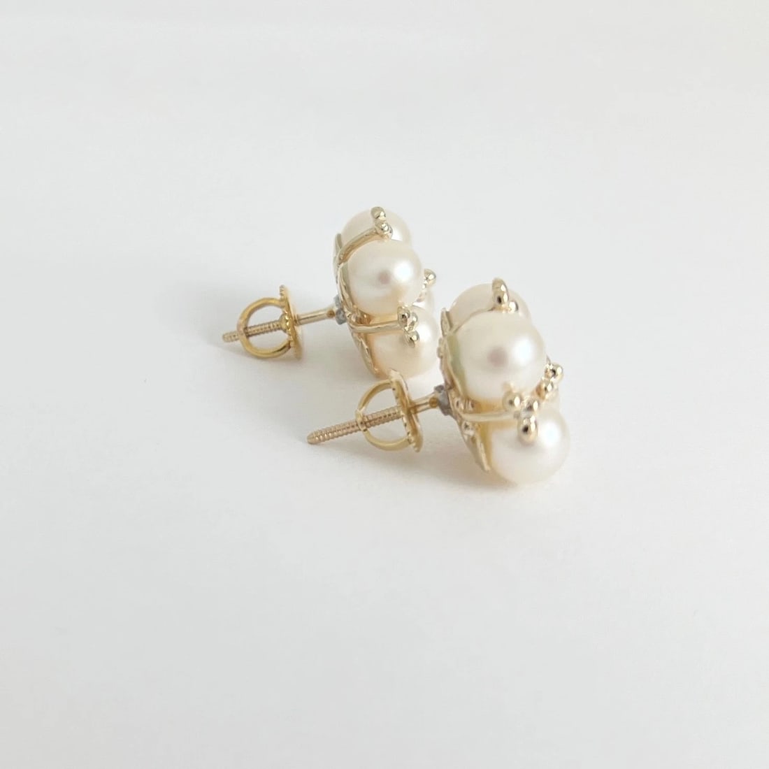 Round Cultured Pearl Cluster Stud Earrings 14K Yellow Gold - 5