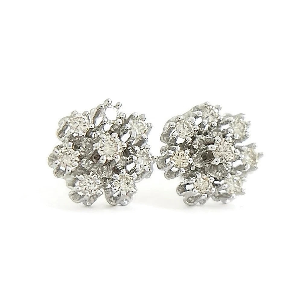 Round Flower Cluster Champagne Diamond Stud Earrings 14K White Gold, .24 CTW (1 of 4)