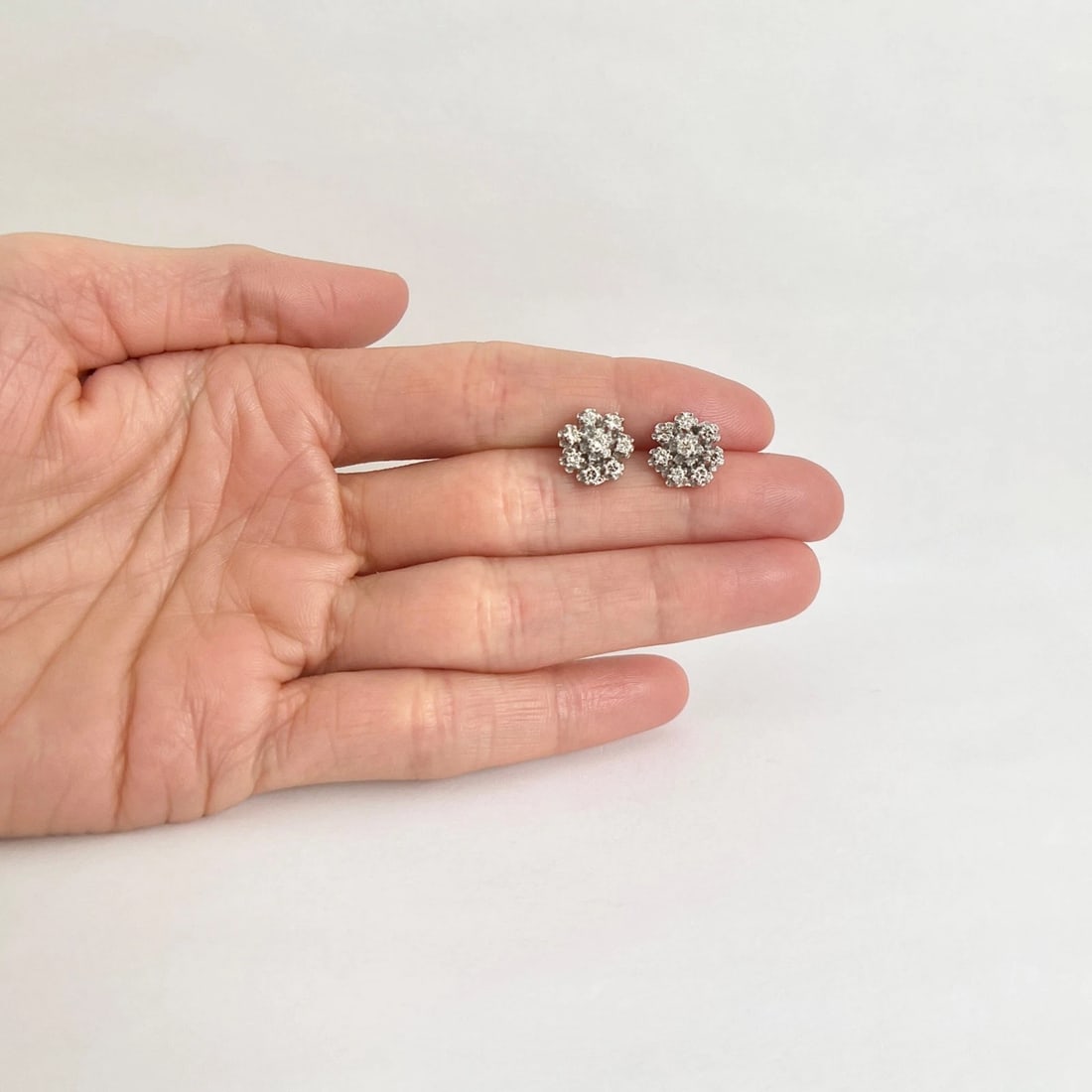 Round Flower Cluster Champagne Diamond Stud Earrings 14K White Gold, .24 CTW - 2