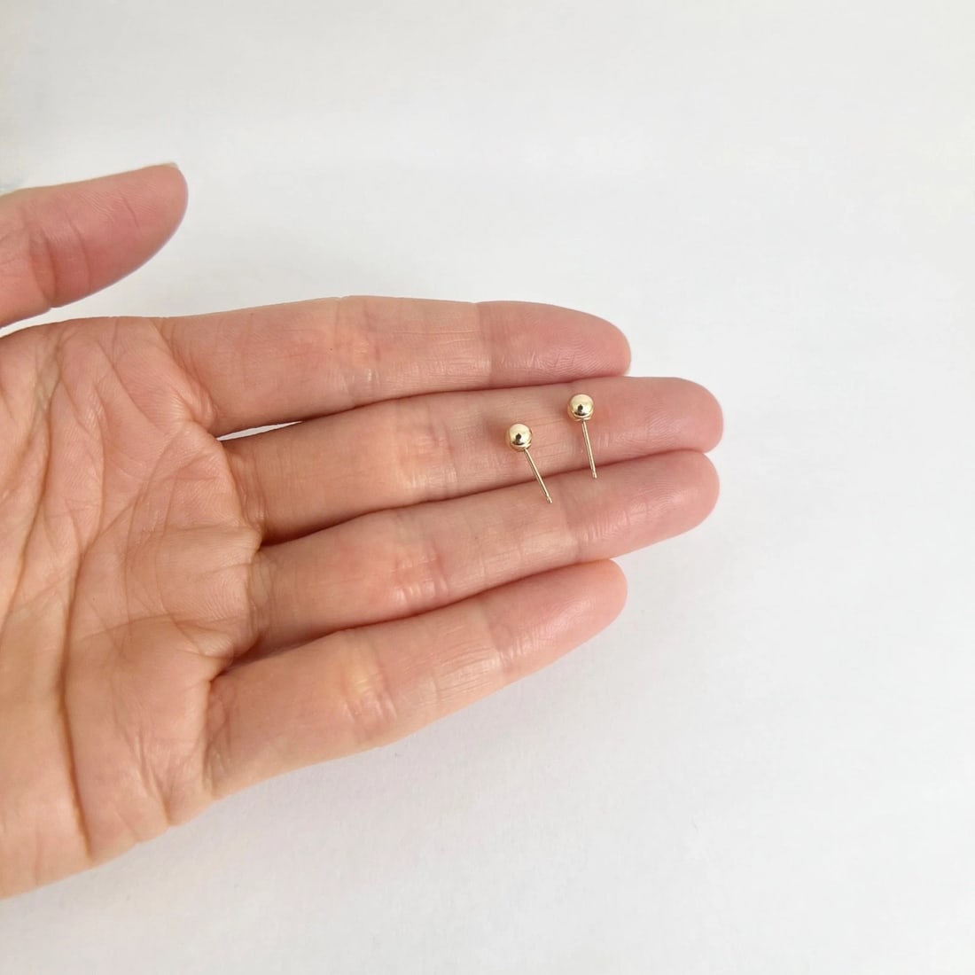 Small Gold Ball Stud Earrings 14K Yellow Gold, 4 mm - 2