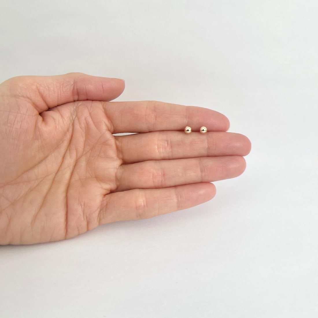 Small Gold Ball Stud Earrings 14K Yellow Gold, 4 mm - 3