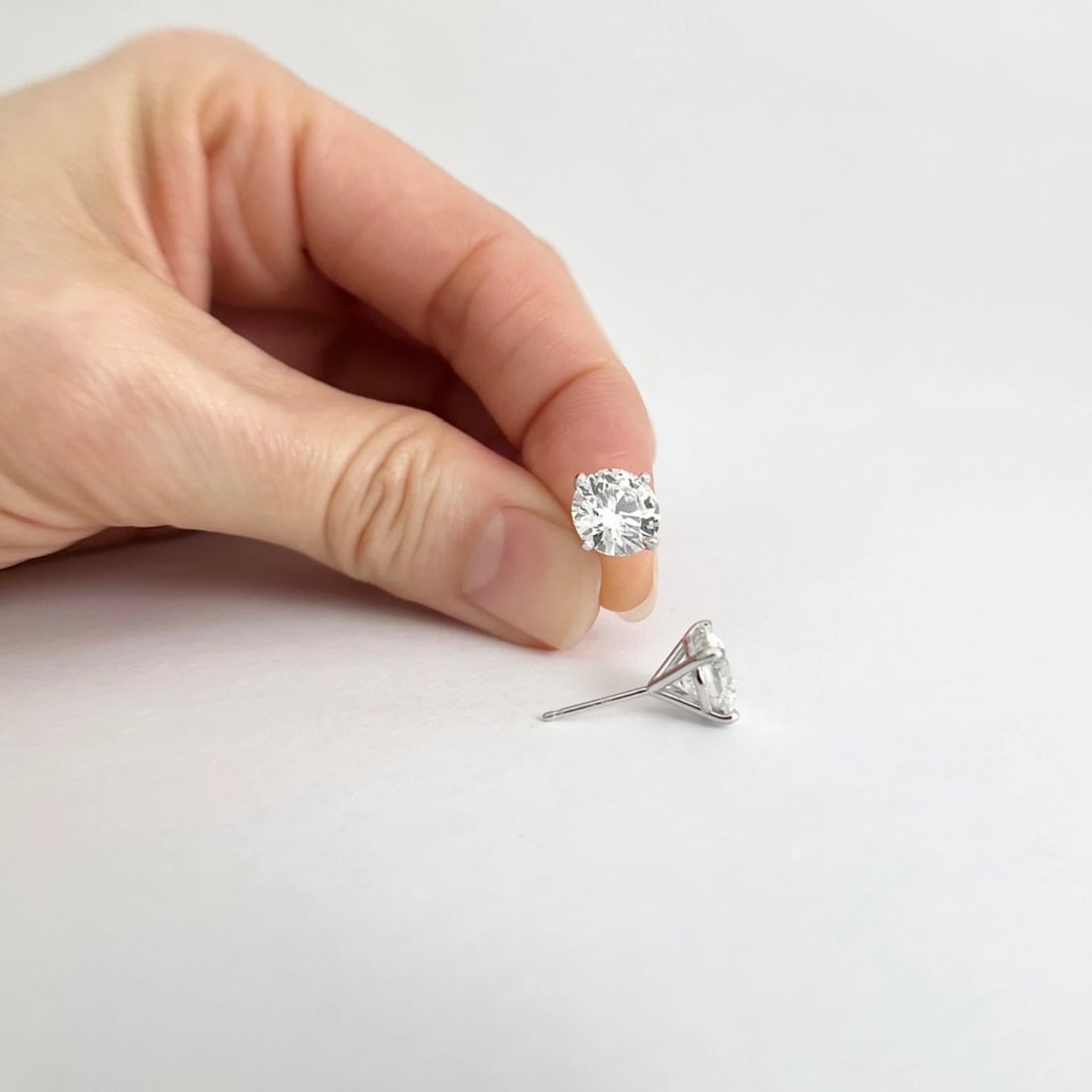 Round Lab-Created Diamond Stud Earrings 14K White Gold 4-Prong Martini, 4.19 CTW - 3