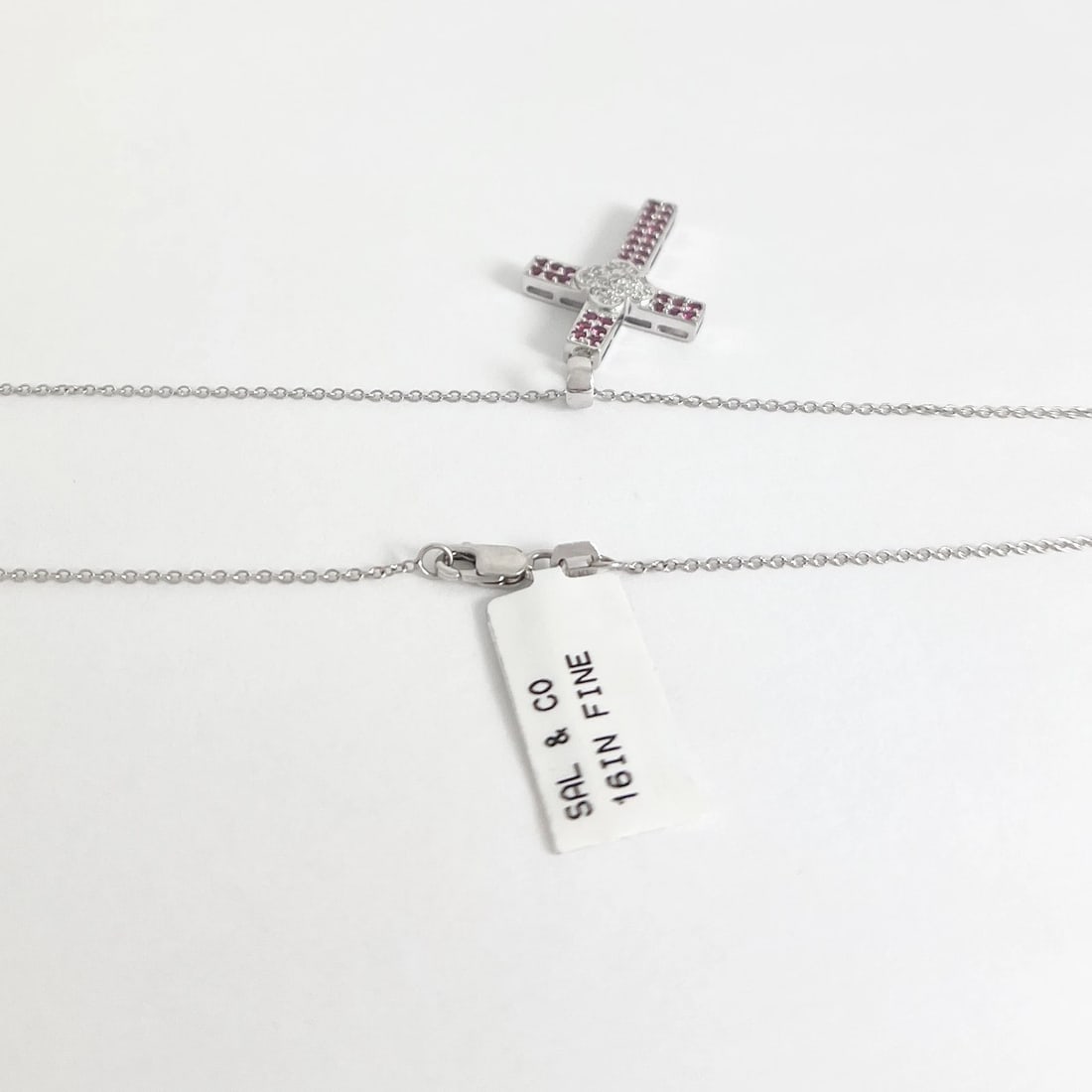 Pave Ruby Diamond Cross Pendant Necklace 14K White Gold, .66 CTW - 6