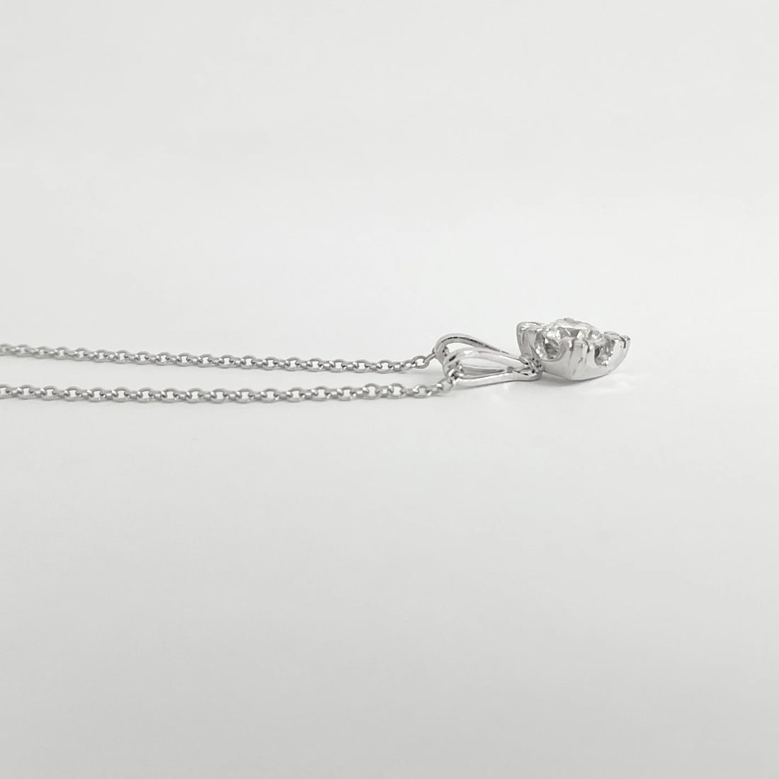Round Solitaire Diamond Fishtail Pendant Necklace 14K White Gold, .45 CT - 5