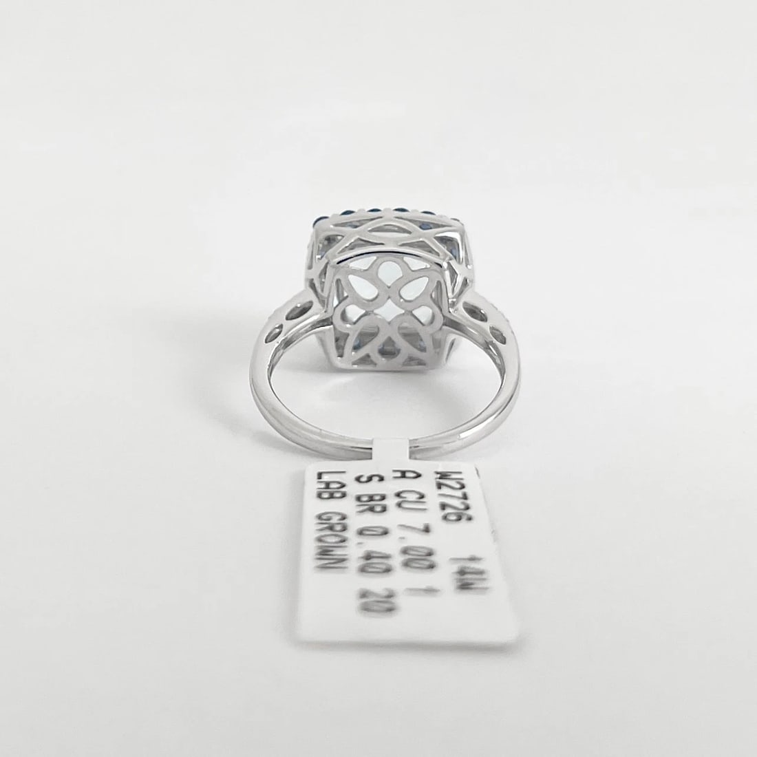 Lab-Created Aquamarine Sapphire Cushion Halo Ring 14K White Gold, 7.42 CTW - 6