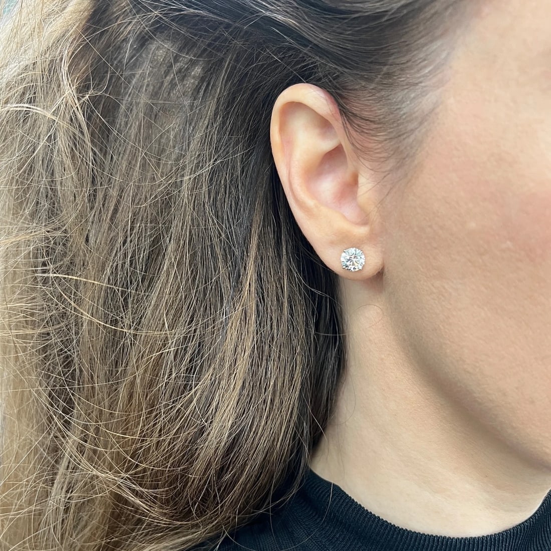 Round Lab-Created Diamond Stud Earrings 14K White Gold 4-Prong Martini, 3.01 CTW - 4