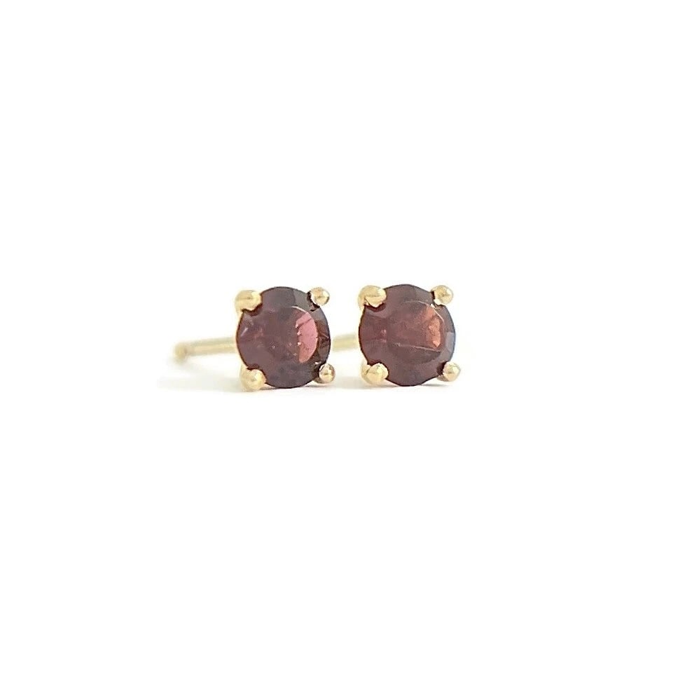 Round Garnet Gemstone Stud Earrings 14K Yellow Gold, .57 CTW (1 of 4)