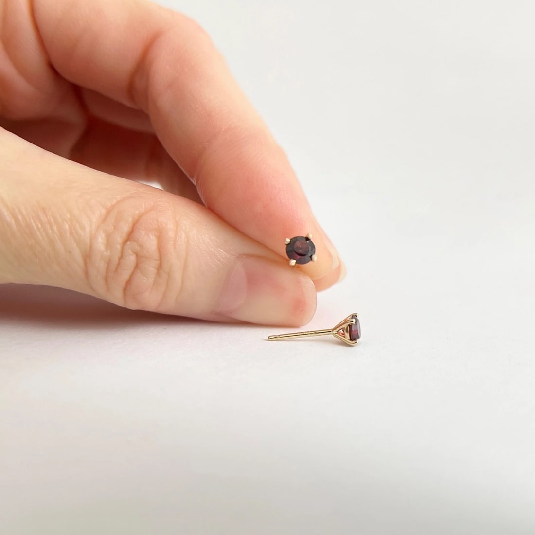 Round Garnet Gemstone Stud Earrings 14K Yellow Gold, .57 CTW - 2