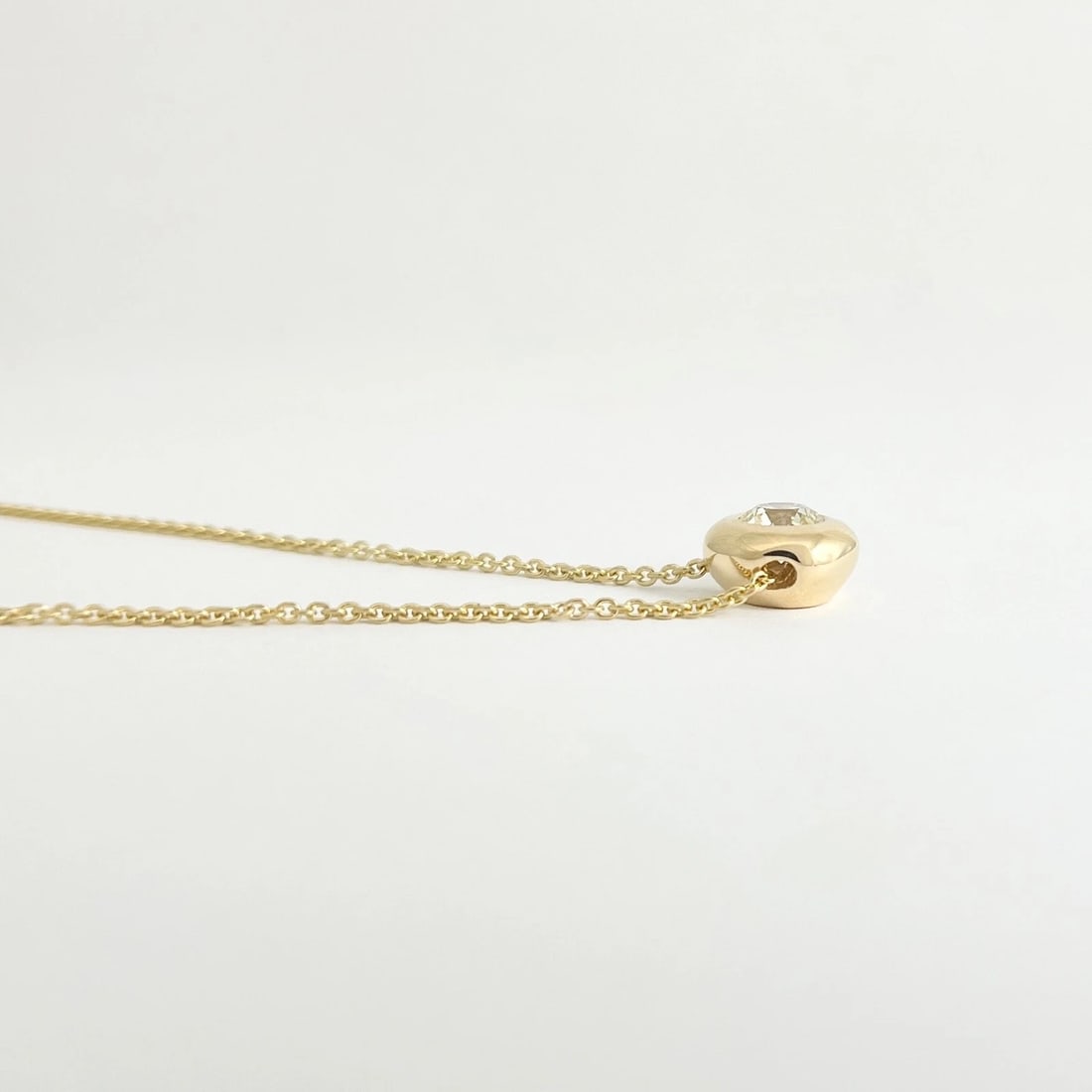 Round Solitaire Diamond Thick Bezel Pendant Necklace 14K Yellow Gold, .80 CT - 5