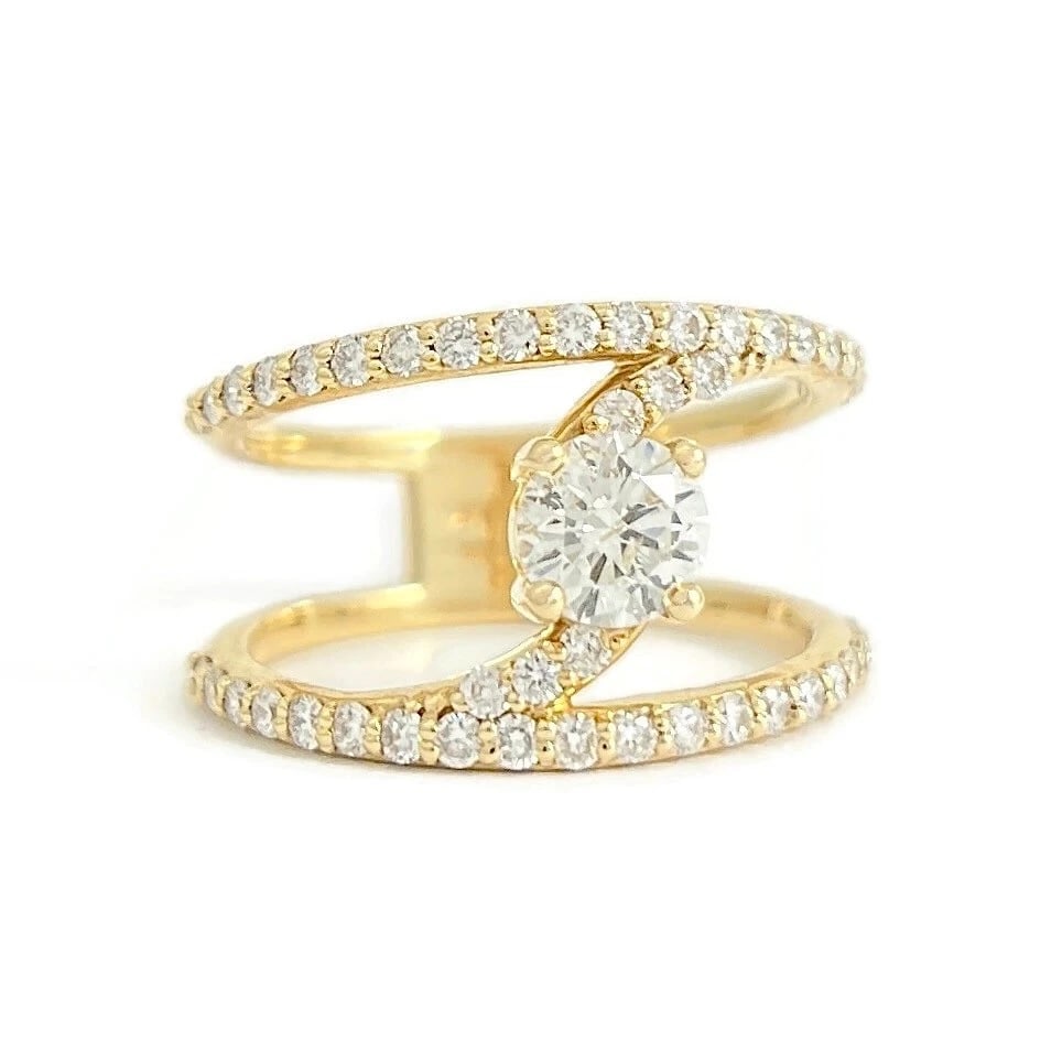 Wide Split Band Floating Diamond Statement Ring 14K Yellow Gold, Size 7 (1 of 6)