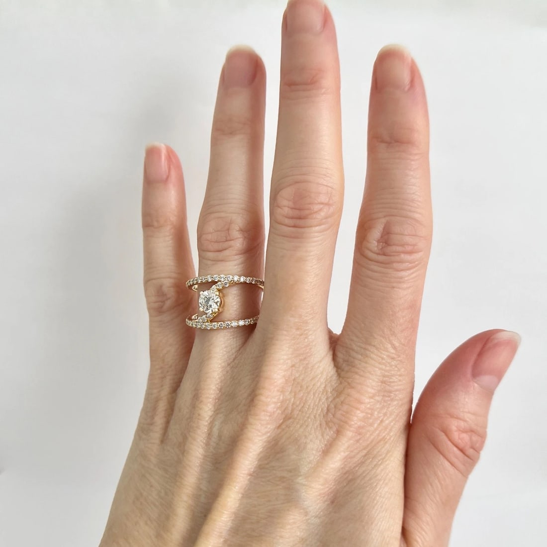 Wide Split Band Floating Diamond Statement Ring 14K Yellow Gold, Size 7 - 2