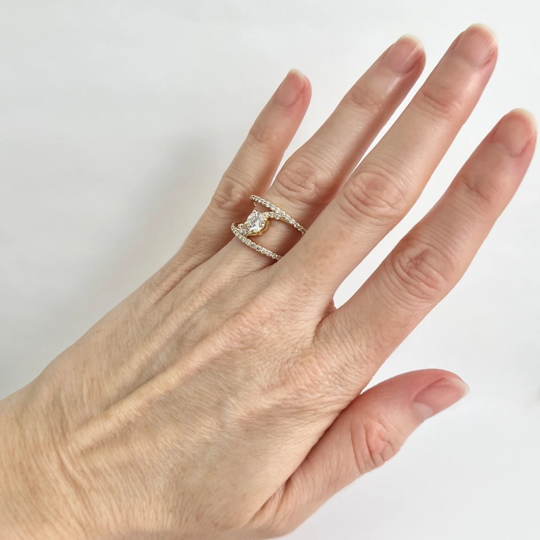 Wide Split Band Floating Diamond Statement Ring 14K Yellow Gold, Size 7 - 3