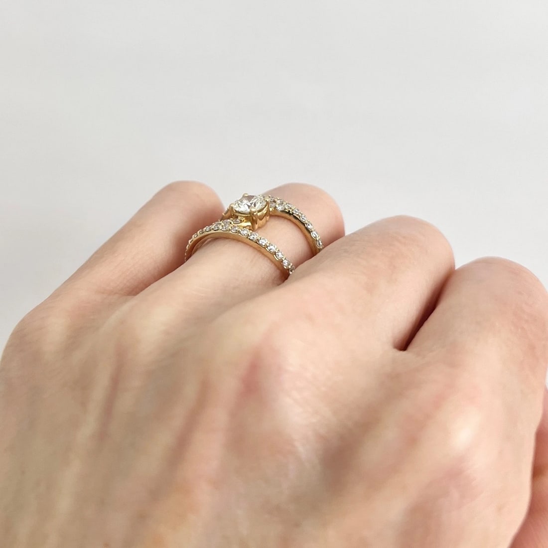 Wide Split Band Floating Diamond Statement Ring 14K Yellow Gold, Size 7 - 4