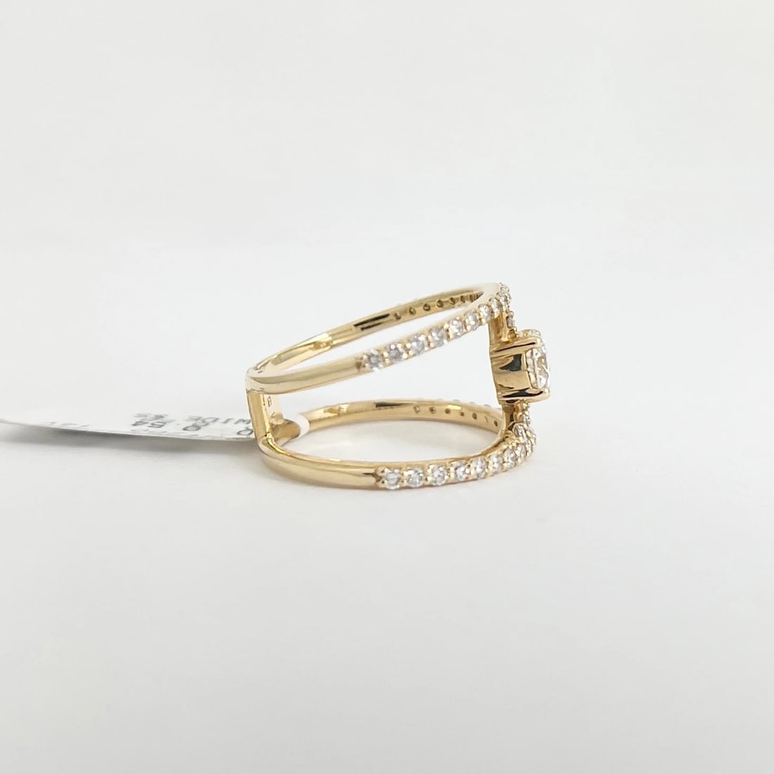 Wide Split Band Floating Diamond Statement Ring 14K Yellow Gold, Size 7 - 5
