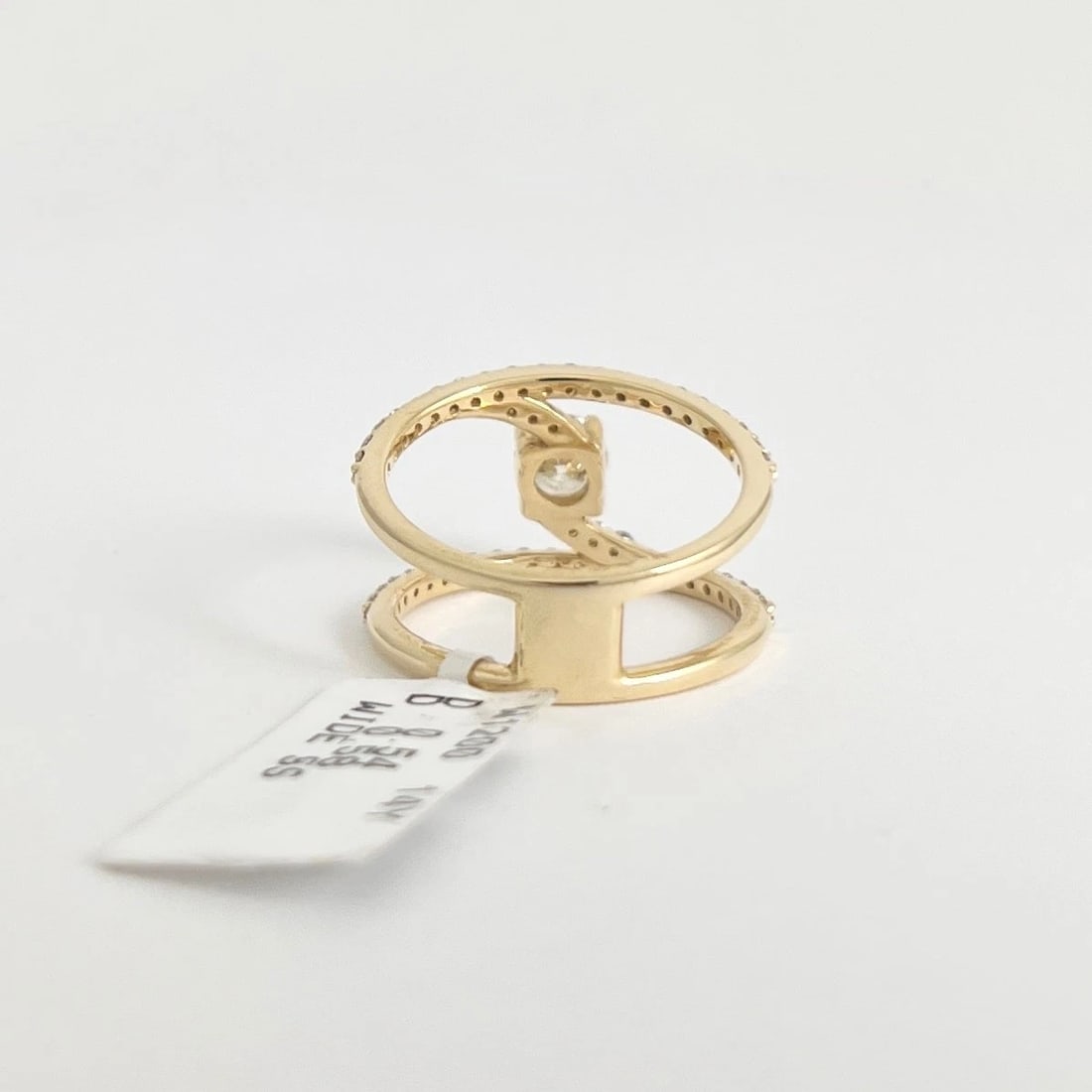 Wide Split Band Floating Diamond Statement Ring 14K Yellow Gold, Size 7 - 6