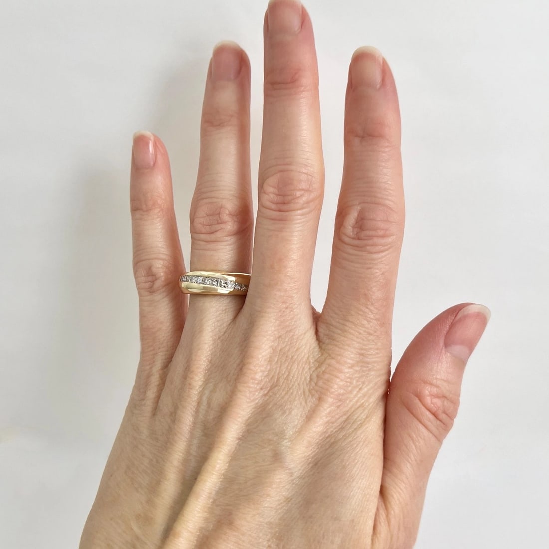 Slant Channel-Set Princess Cut Diamond Statement Ring 14K Yellow Gold, Size 7.25 - 2
