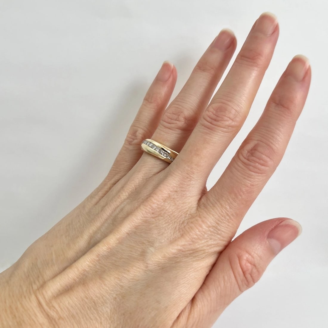 Slant Channel-Set Princess Cut Diamond Statement Ring 14K Yellow Gold, Size 7.25 - 3