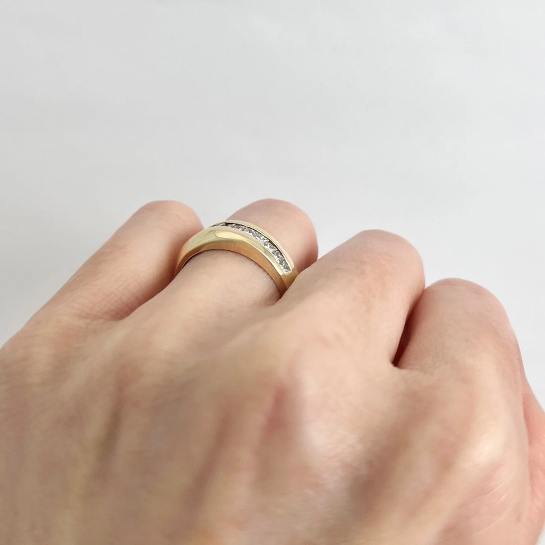Slant Channel-Set Princess Cut Diamond Statement Ring 14K Yellow Gold, Size 7.25 - 4