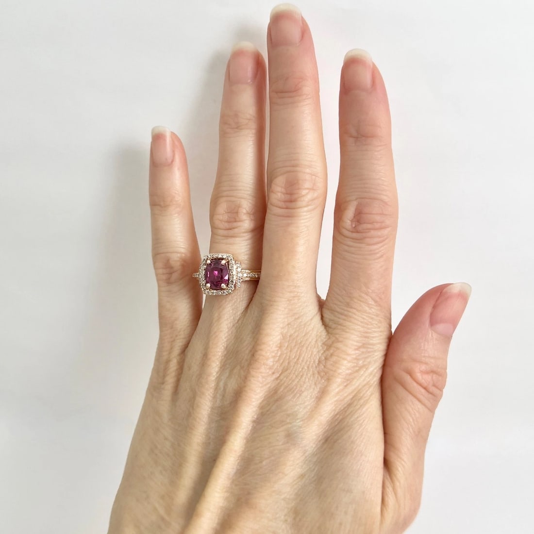 Oval Pink Sapphire Gemstone Diamond Halo Ring 14K Pink Rose Gold 2.08 CTW - 2